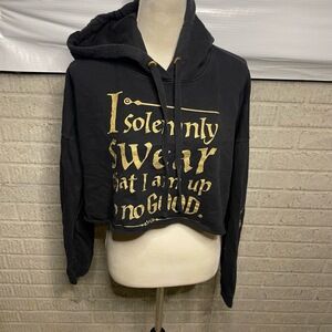 Harry Potter Black Gold‎ Print Cropped Hooded Screen Print Sweatshirt Large